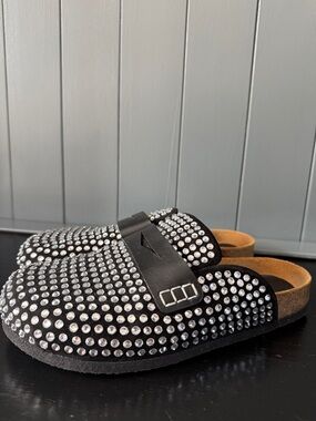 Women’s  Black Sparkle Slip-On Clogs with Rhinestones